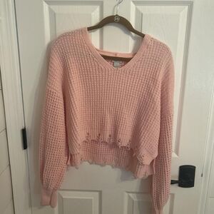 Pink V-Neck Knit Sweater